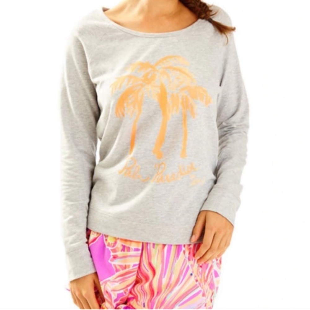 Lilly Pulitzer Light Gray Palm Paradise Sweatshirt